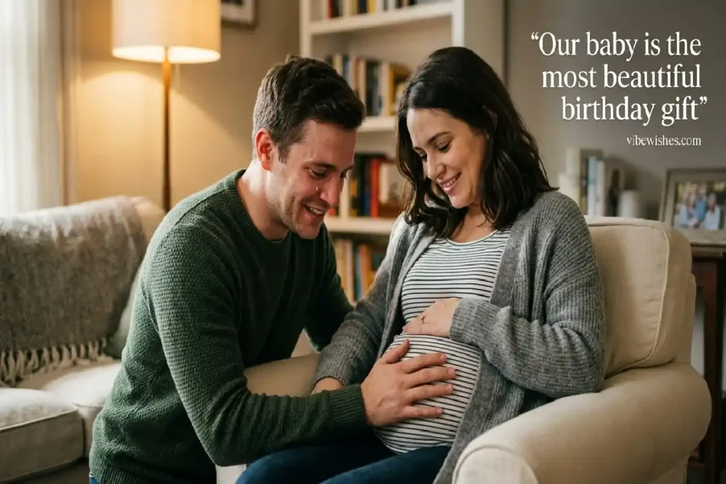 baby coming birthday wishes for husband from pregnant wife emotional pregnancy moment vibewishes.com