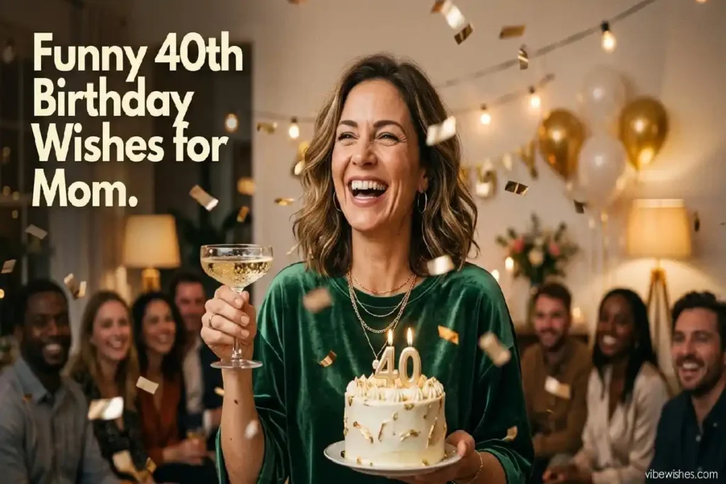 "Woman celebrating 40th birthday with genuine laughter - funny birthday wishes for mom turning 40"