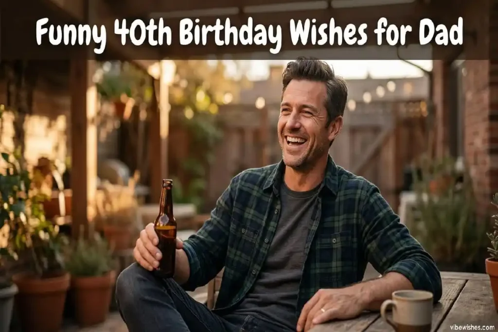 "Dad laughing genuinely celebrating 40th birthday - funny birthday wishes for dad turning 40"
