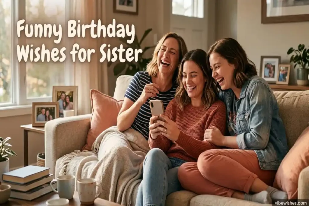 "Adult sisters laughing together sharing inside joke - funny witty 40th birthday messages for sister"