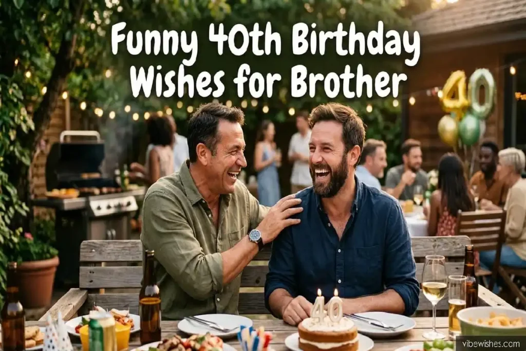 "Brothers laughing together at 40th birthday celebration - funny witty 40th birthday messages for brother"

