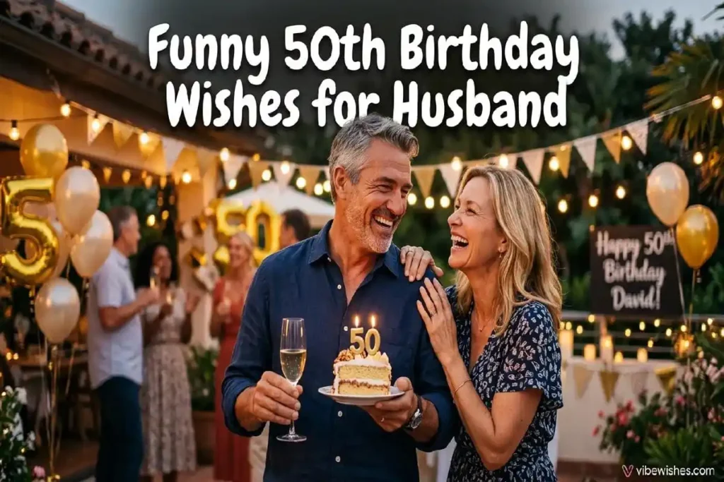 funny 50th birthday wishes for mom — mother and daughter laughing together at golden birthday celebration with cake