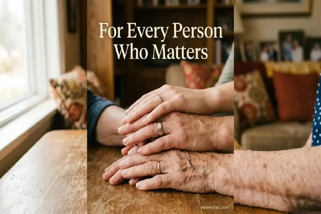 "Three generations of family hands stacked together showing love and connection across 60 years of life"