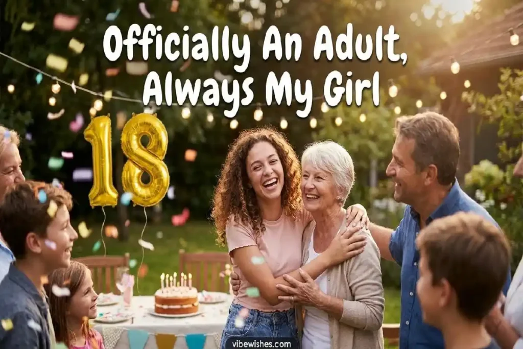 "Daughter laughing at 18th birthday party with family showing warm celebratory birthday wishes"