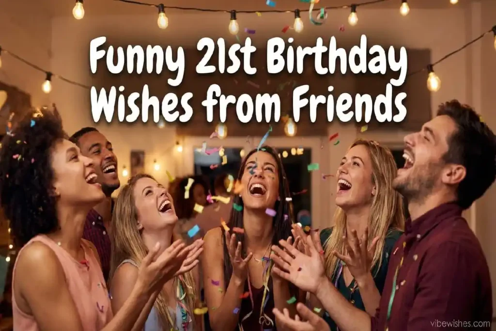 Friends laughing hysterically celebrating funny 21st birthday wishes