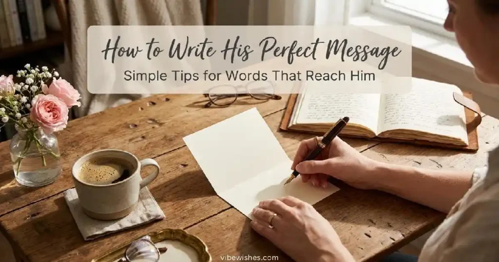 "Woman writing heartfelt birthday message in greeting card with fountain pen - how to write 30th birthday wishes for husband"

