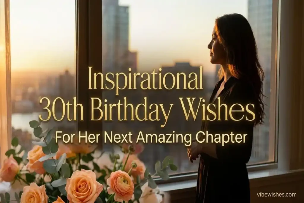 "Confident woman at window in morning light - inspirational 30th birthday wishes for sister's new decade and fresh start"
