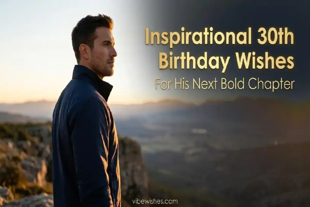 "Confident man looking toward future at sunrise - inspirational 30th birthday wishes for brother's new decade and ambitions"