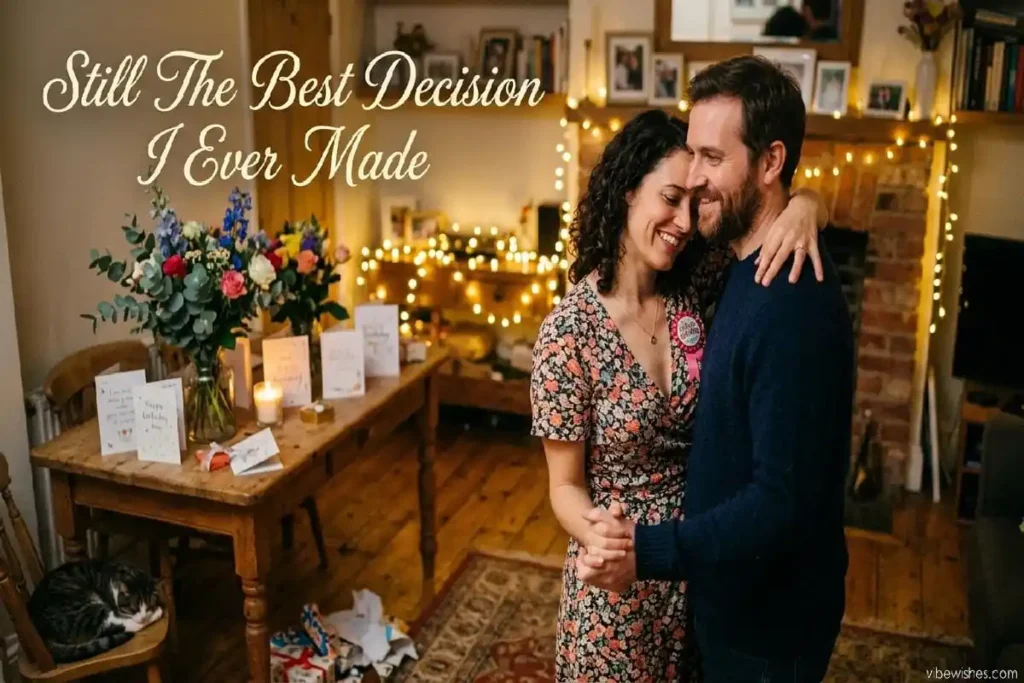 "Loving husband and wife embrace celebrating 40th birthday milestone - heartfelt birthday wishes from husband"
