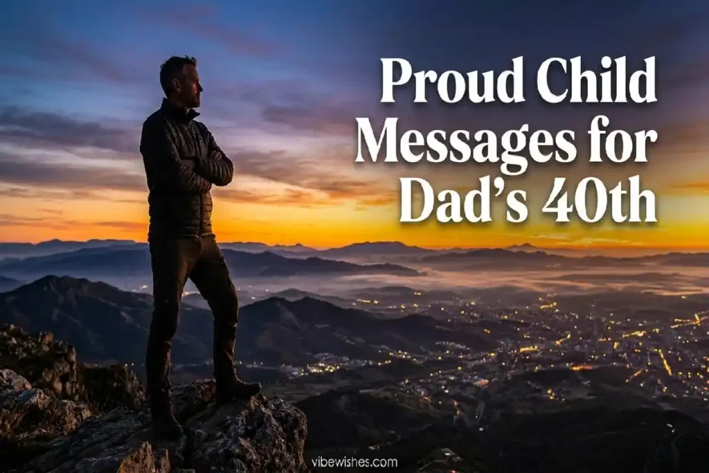 "Confident father at 40 looking toward future - proud child inspirational 40th birthday wishes for dad"
