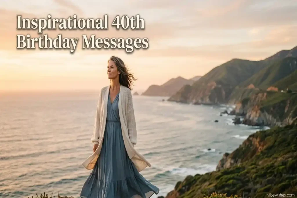 "Confident woman at 40 looking toward future - inspirational 40th birthday wishes for sister"
