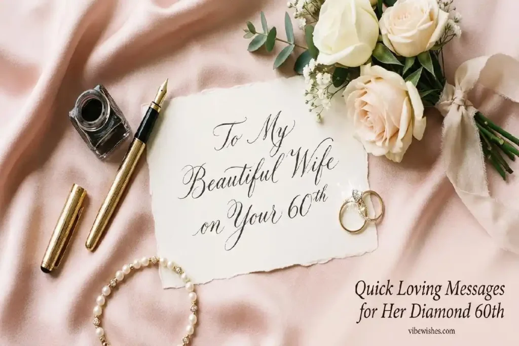 "Romantic handwritten 60th birthday card for wife with roses and pearls ready to copy and send loving message"