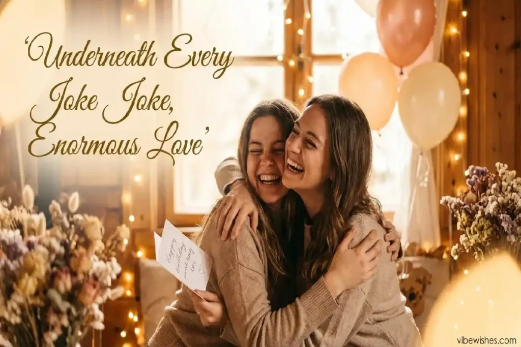 "Two friends hugging and laughing with birthday card showing funny and heartfelt 18th birthday wishes"