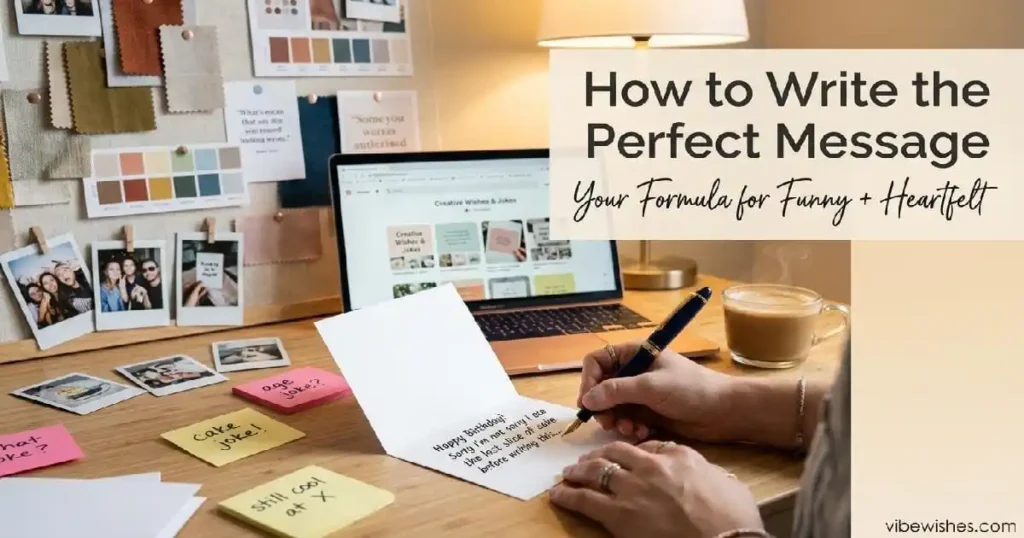 "Person writing funny 30th birthday wish in greeting card - how to write perfect humorous birthday message guide"