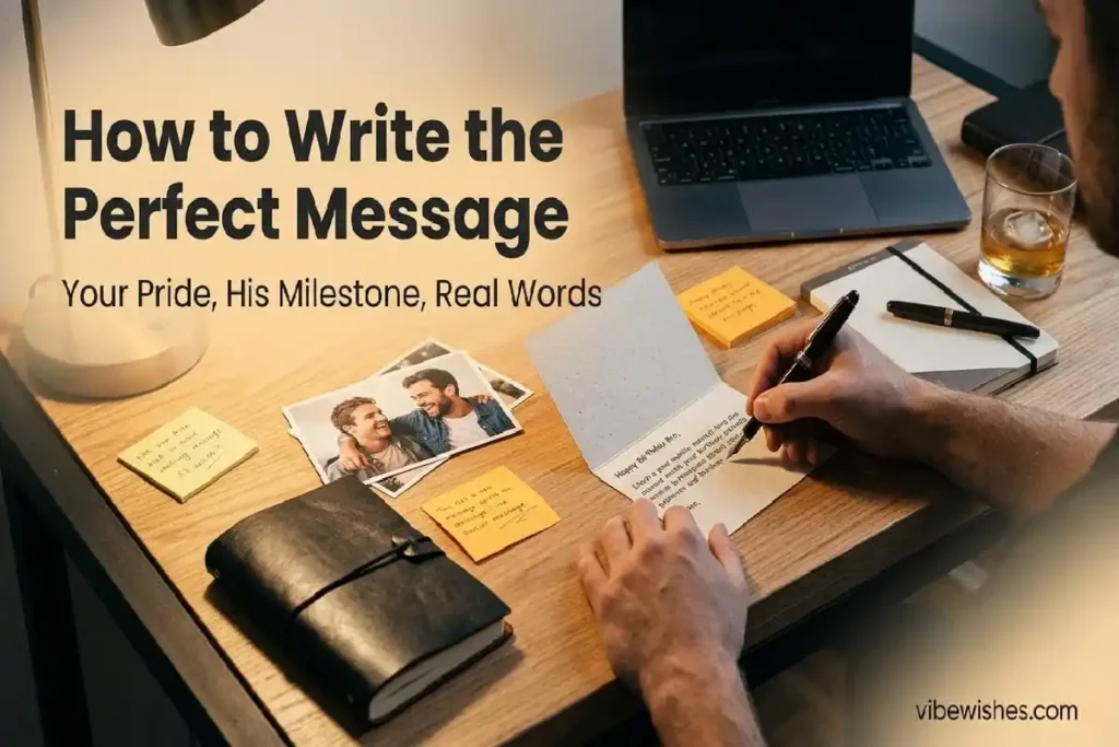 "Person writing personalized 30th birthday message for brother with photos and inspiration - how to write perfect brother birthday wish"