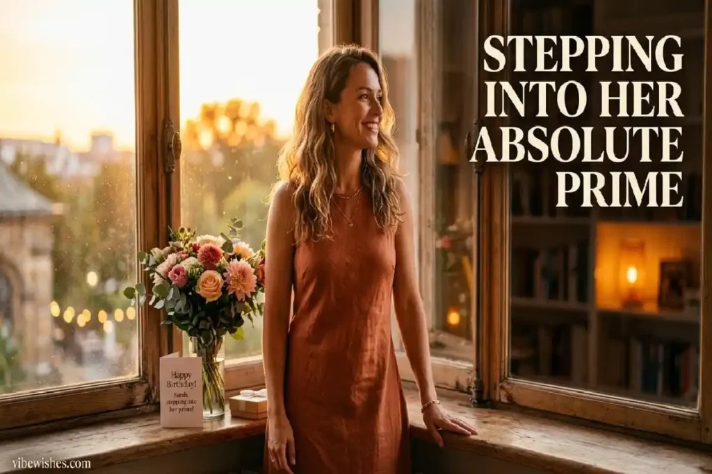 "Confident woman at 40 looking toward future - inspirational 40th birthday wishes for wife"
