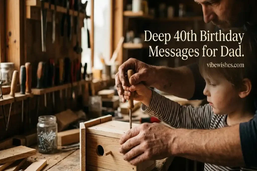 "Father's hands working with child's hands - deep emotional 40th birthday message for dad"

