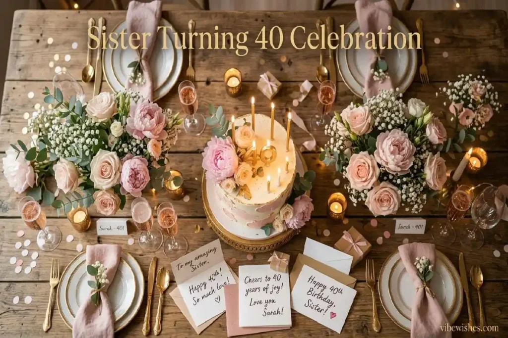 "Elegant 40th birthday celebration setup for sister - sister turning 40 birthday wishes and celebration"