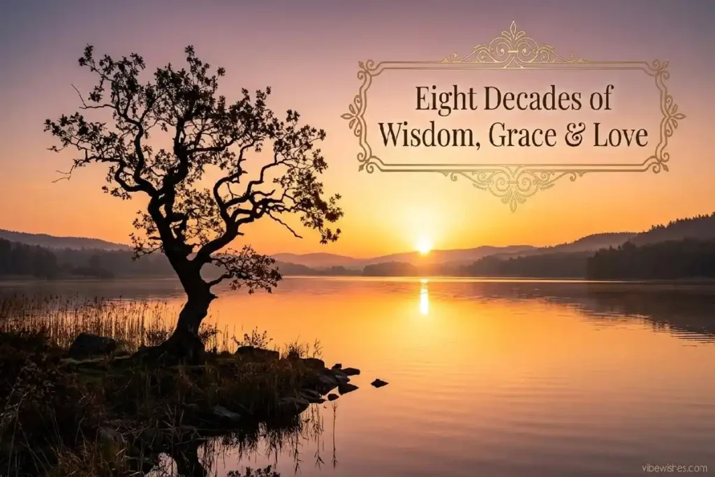"Golden sunrise over calm water symbolizing eight decades of life wisdom and inspiring 80th birthday milestone"