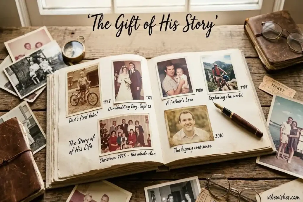 Custom memory photo book with vintage photographs as sentimental 40th birthday gift for him