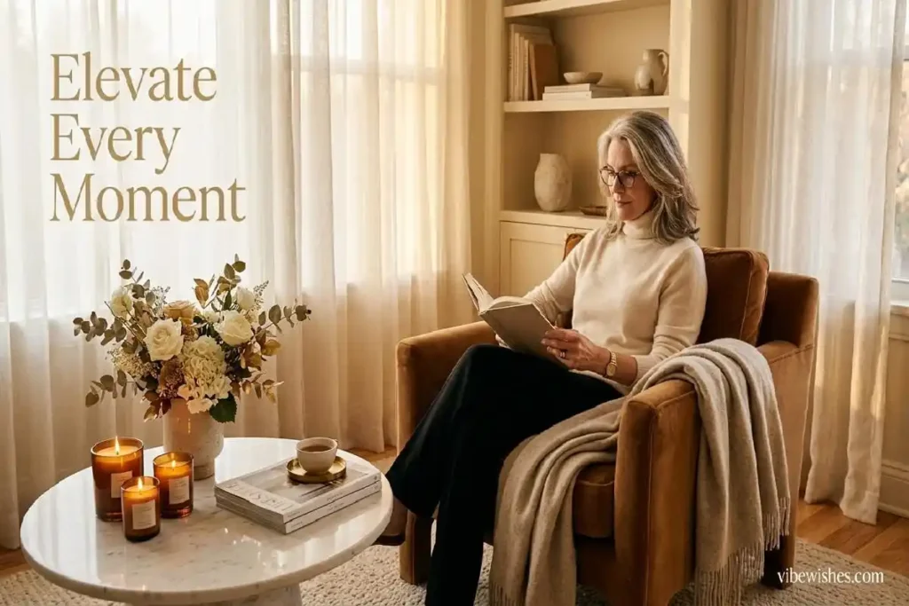 Elegant home lifestyle setting with luxury candles and refined decor showing sophisticated 50th birthday gift ideas