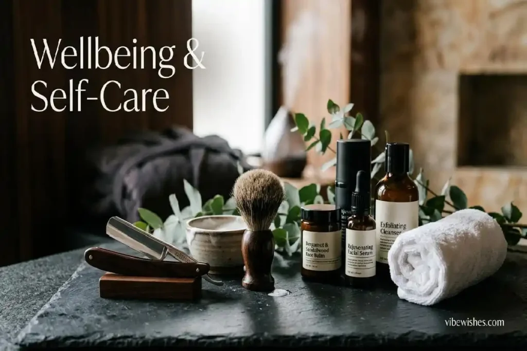 "Luxury men's grooming and wellness products representing self-care 50th birthday gift ideas for him who deserves care"