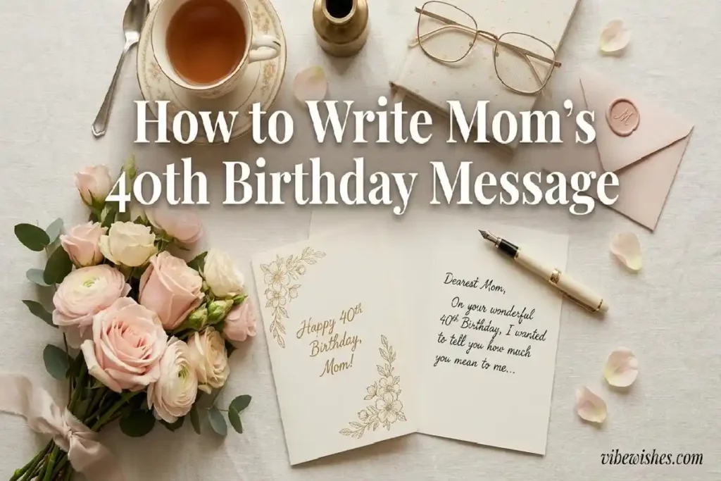 "Writing materials and flowers for crafting birthday message - how to write 40th birthday message for mom guide"
