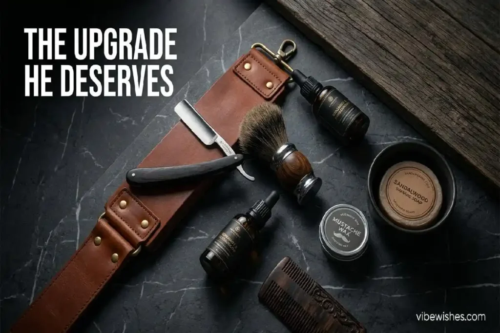  Premium men's grooming kit with straight razor and artisan products as self-care 40th birthday gift