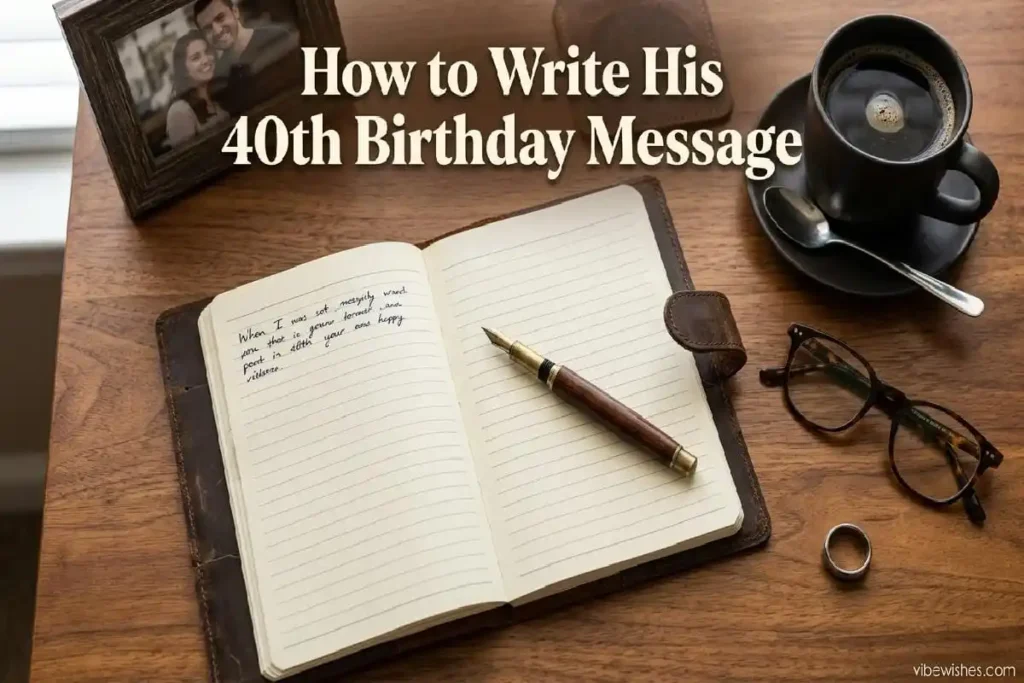 "Writing desk setup for crafting birthday message - how to write 40th birthday message for husband guide"