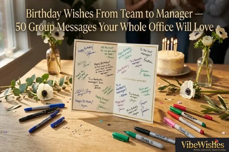 "Large birthday card signed by whole team with multiple pens and handwritten messages representing birthday wishes from team to manager"