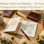 "Birthday card with fountain pen on manager's desk representing heartfelt birthday wishes for employee from a manager who truly appreciates them"