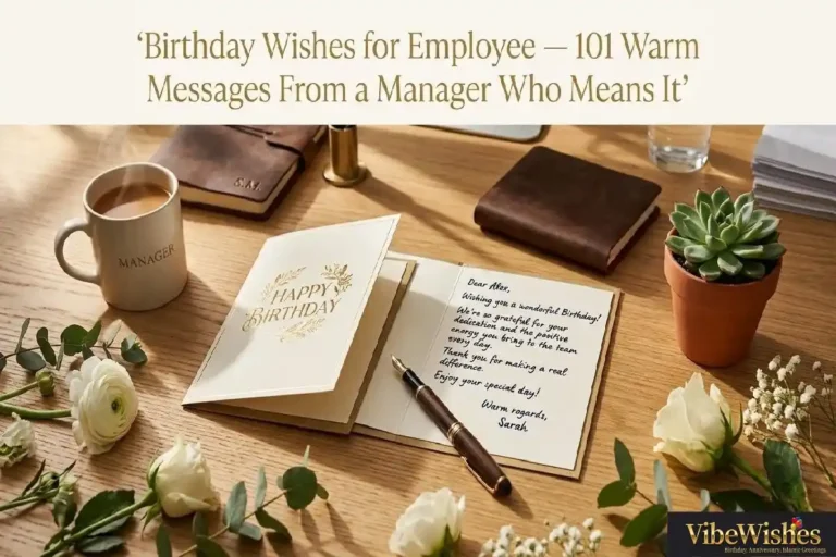 "Birthday card with fountain pen on manager's desk representing heartfelt birthday wishes for employee from a manager who truly appreciates them"