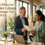 "Senior colleague handing birthday card to junior team member showing warm and supportive birthday wishes that make junior staff feel valued"