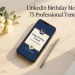 "Smartphone displaying LinkedIn birthday notification on marble desk representing professional LinkedIn birthday message templates"