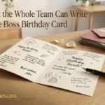 "Open birthday card with fountain pen on executive desk representing the perfect wording for what to write in a boss birthday card"