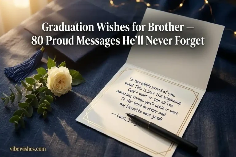 "Graduation card with handwritten message and cap on dark navy linen representing heartfelt graduation wishes for brother"