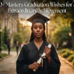 "Graduation cap diploma and elegant card on dark walnut desk representing the best masters graduation wishes and congratulations messages"