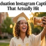 "Smiling graduate in cap and gown taking Instagram selfie in golden hour light representing the best graduation Instagram captions"