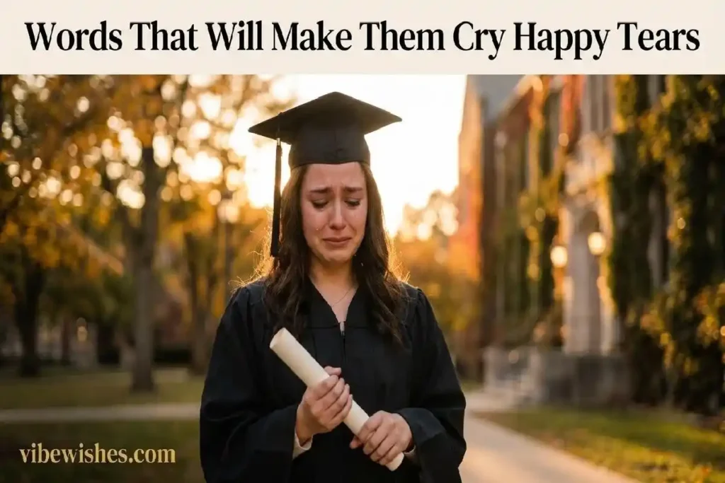 "Emotional graduate holding diploma on university campus representing heartfelt and deep graduation wishes"