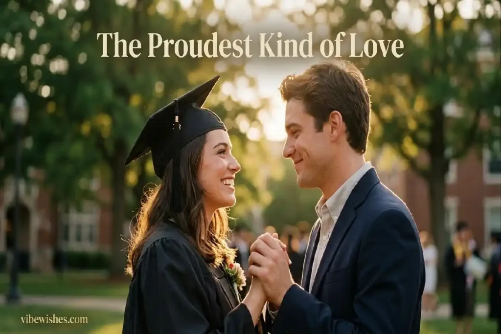 "Couple sharing a proud and loving moment at graduation representing romantic graduation wishes for girlfriend"