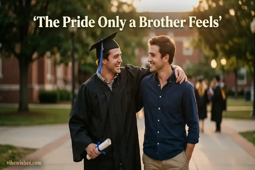 "Two brothers celebrating together on graduation day with diploma representing the proud sibling bond behind graduation wishes for brother"