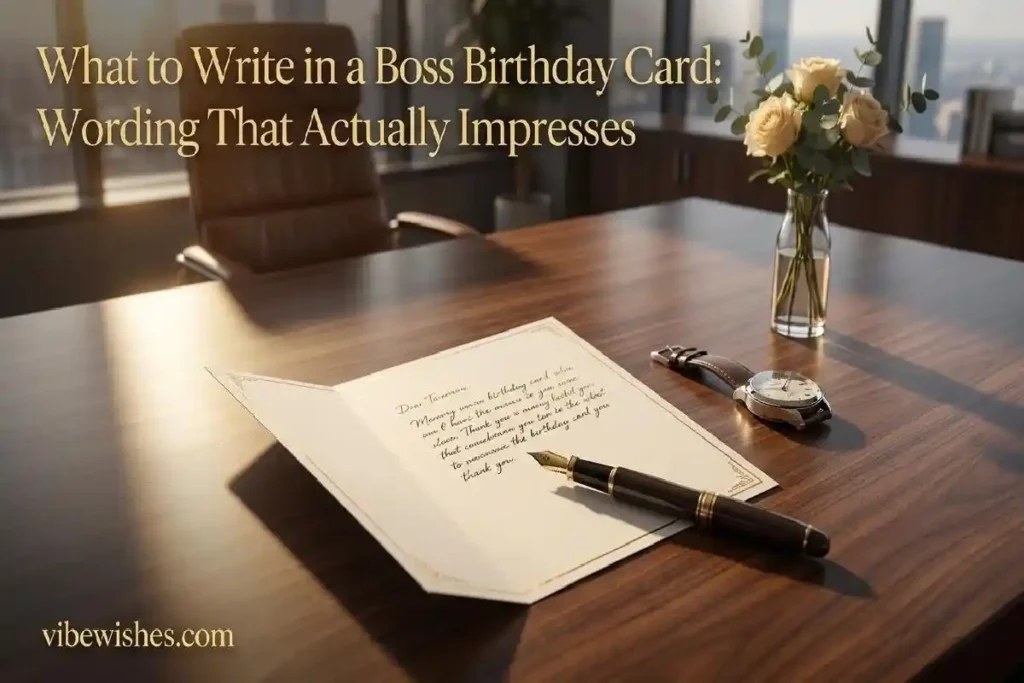  "Open birthday card with multiple team signatures and handwritten messages representing boss birthday card wording from the whole team"