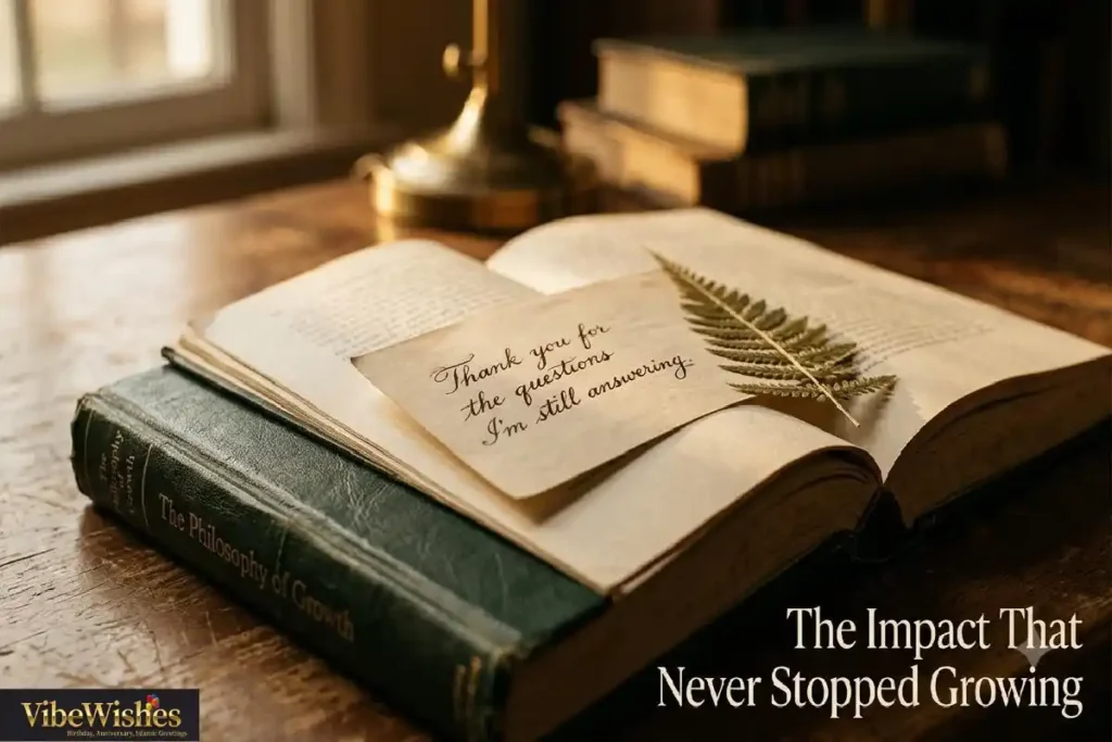 "Open academic book with handwritten thank you letter representing deep and meaningful birthday wishes for professor whose intellectual influence never stopped growing"