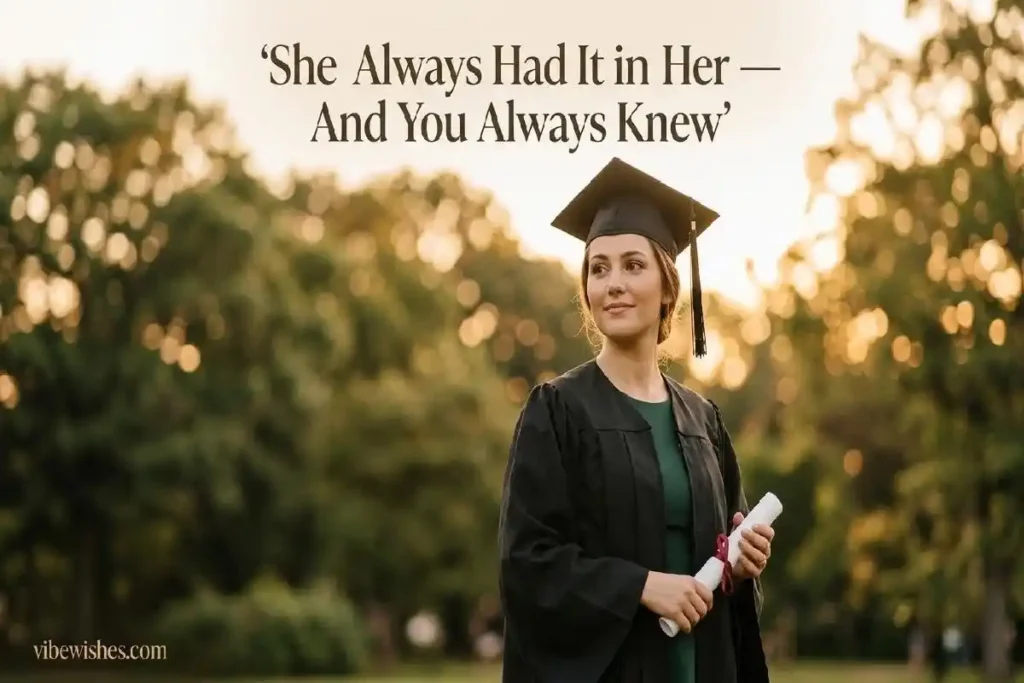 "Female graduate holding diploma outdoors in golden hour light representing emotional sister graduation day wishes"