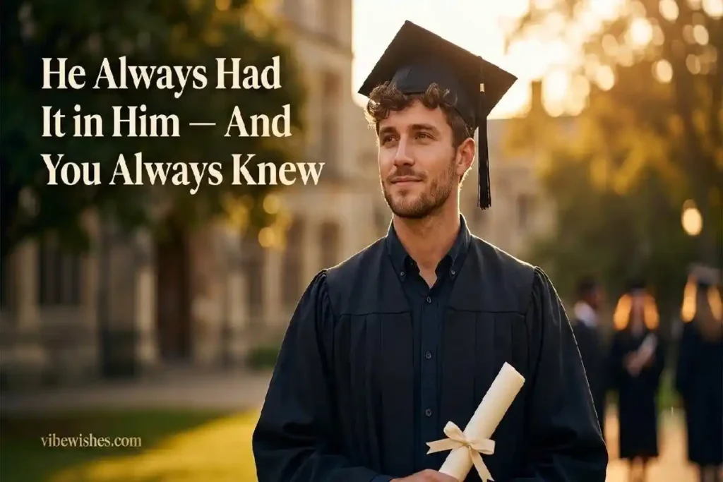 "Male graduate holding diploma outdoors in golden hour light representing emotional brother graduation day wishes"